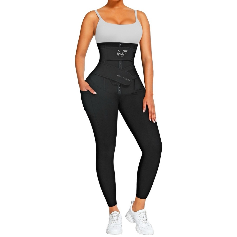 New Figure Black Waist Trainer Leggings with 3 adjustable hook system and sauna.